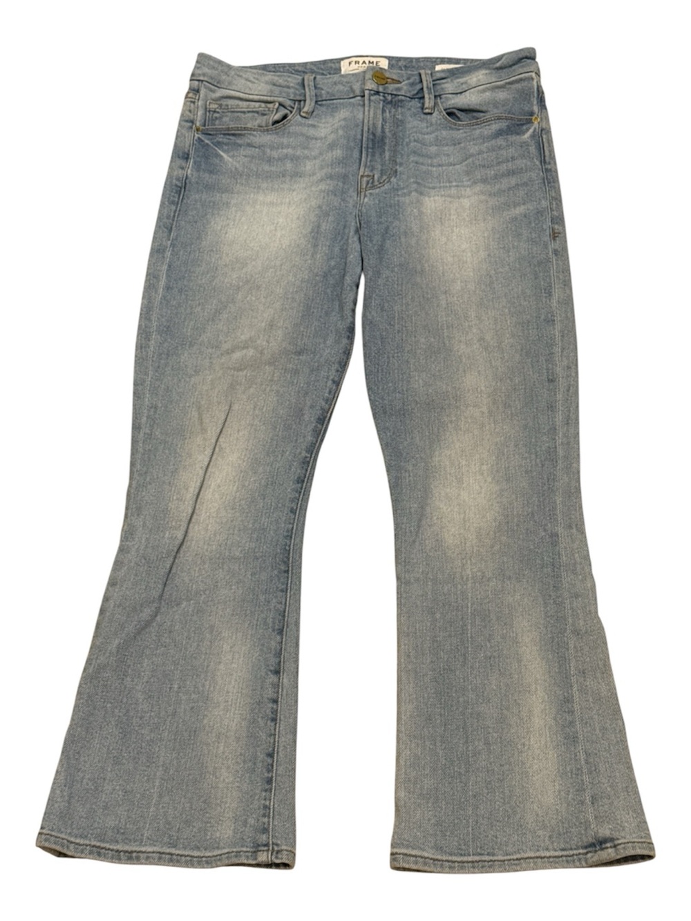Frame La Crop Mini Boot Washed Light Blue Wide Leg Jeans - Size 28